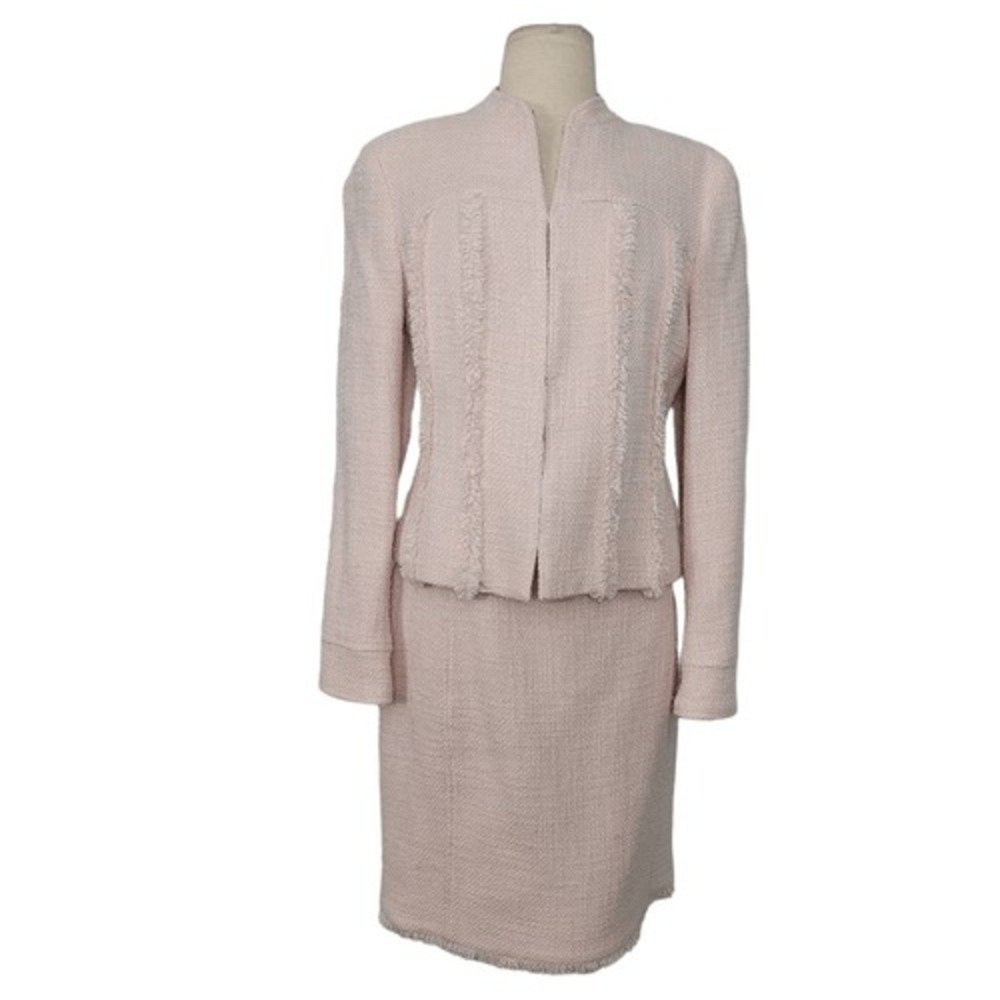 Vtg Worth Tweed Jacket & Skirt Set Sz 6/4 Light Pink Classy Preppy Old Money